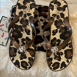Brighton Leopard Print Sandals with Brown Straps